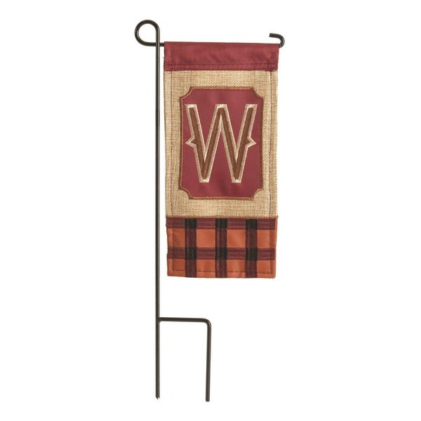 Magnolia Gardens 4 x 85 in Double Applique Fall Monogram W Burlap Mini Garden Flag M040037